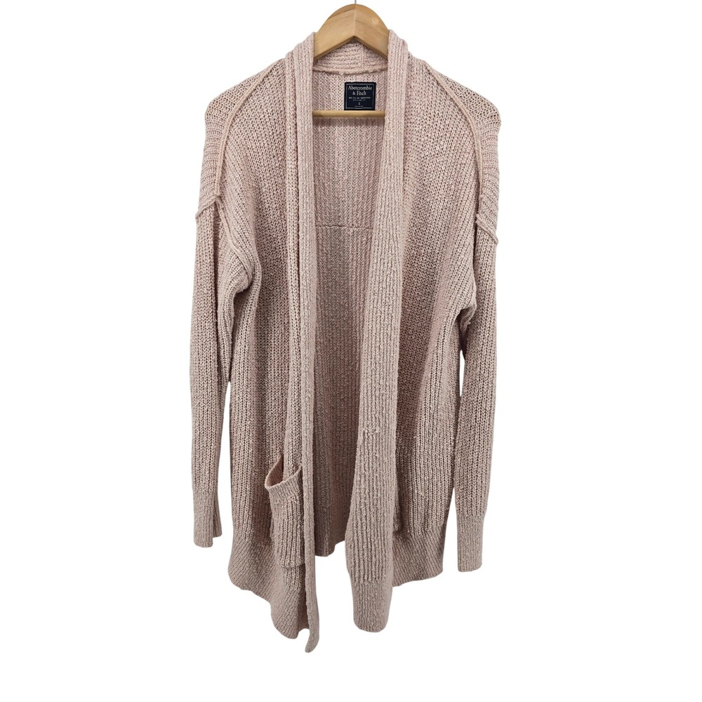 Abercrombie & Fitch Cardigan Womens S Open Front Blush Pink Chunky Ribbed EUC